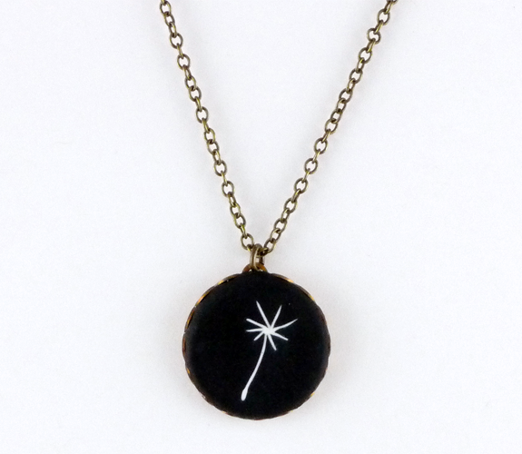  Black Clay & Brass Necklace with Dandelion Seed Design by Yummy & Co.